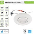thumbnail image 2 of 6 Inch LED Recessed Light, Swivel Retrofit Can Downlight, Dimmable Directional Ceiling Light, CRI 90, 15W (110W Replacement), 1060 Lm, 5000K (Daylight), ETL, Energy Star, 6 Pack, 2 of 5