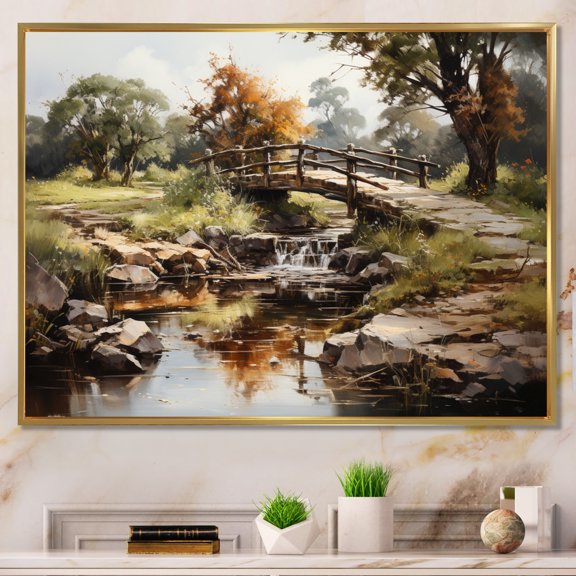 Designart "Green Bridge Rustic beauty An" Architecture Floater Framed Wall Art Living Room