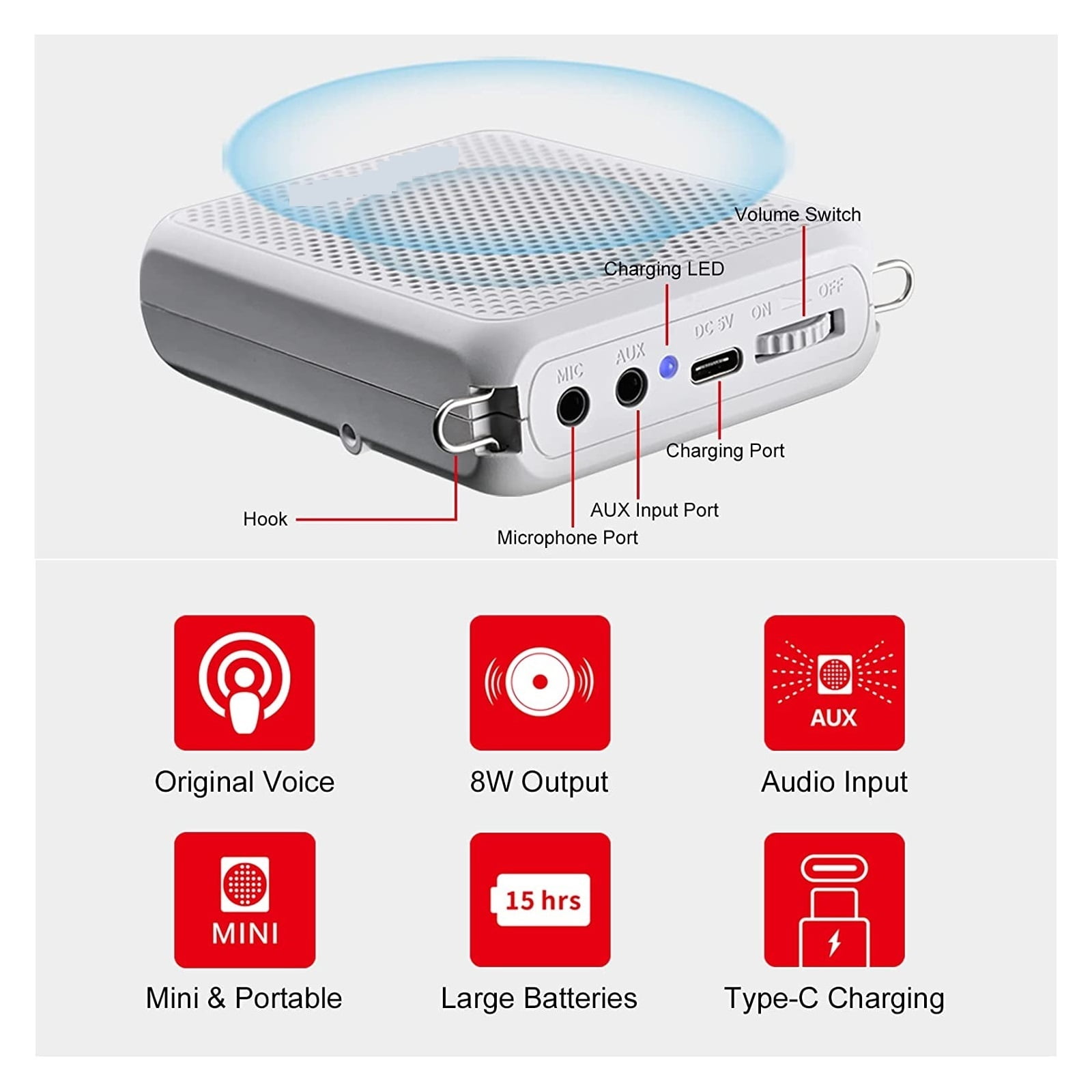 Portable Voice Amplifier With Wired Microphone Headset & Waistband Mini Personal Speaker Mic Recharable Teachers ,High Sound