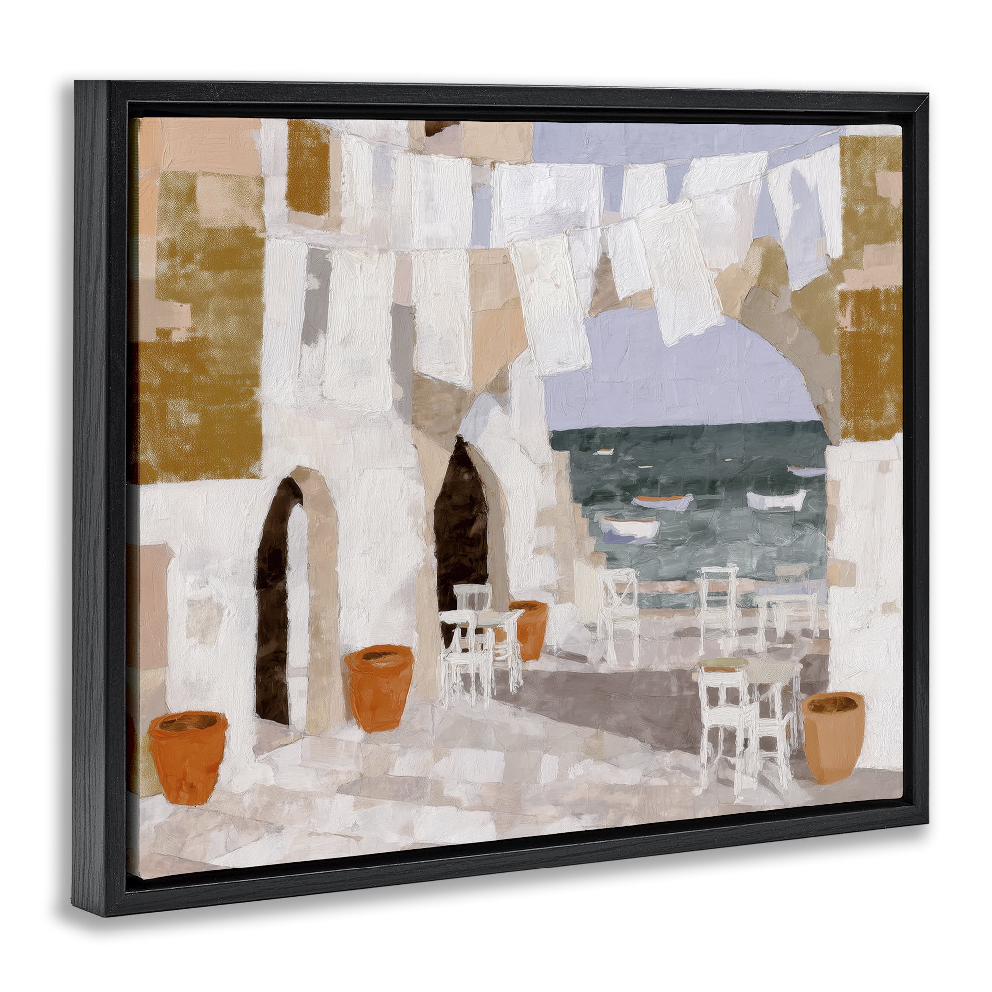 Stupell Industries Coastal Village Plaza Laundry Black Framed Floater Canvas Wall Art, design by Chromatic Storm Studio