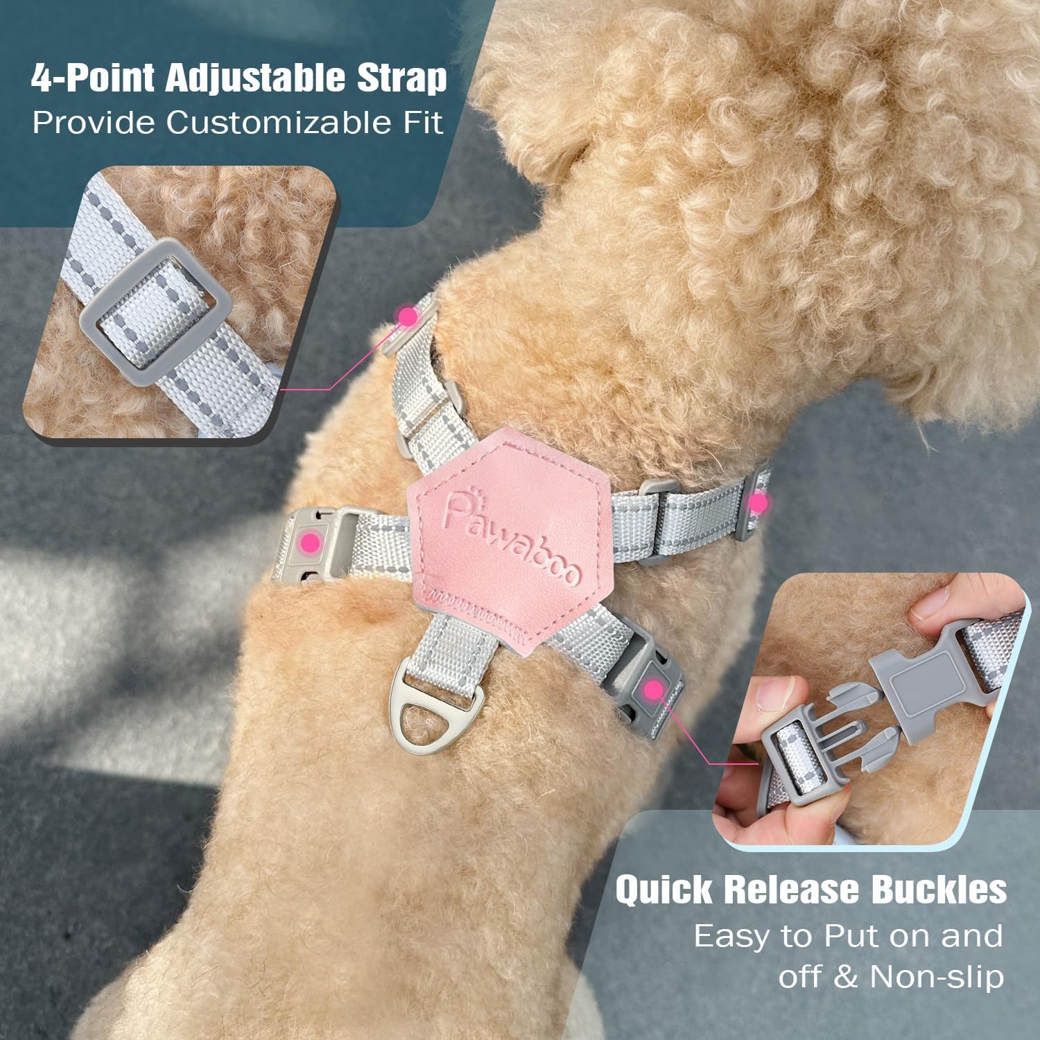 Pawaboo X-Frame No-Pull Dog Harness Set, Medium, Pink photo 2