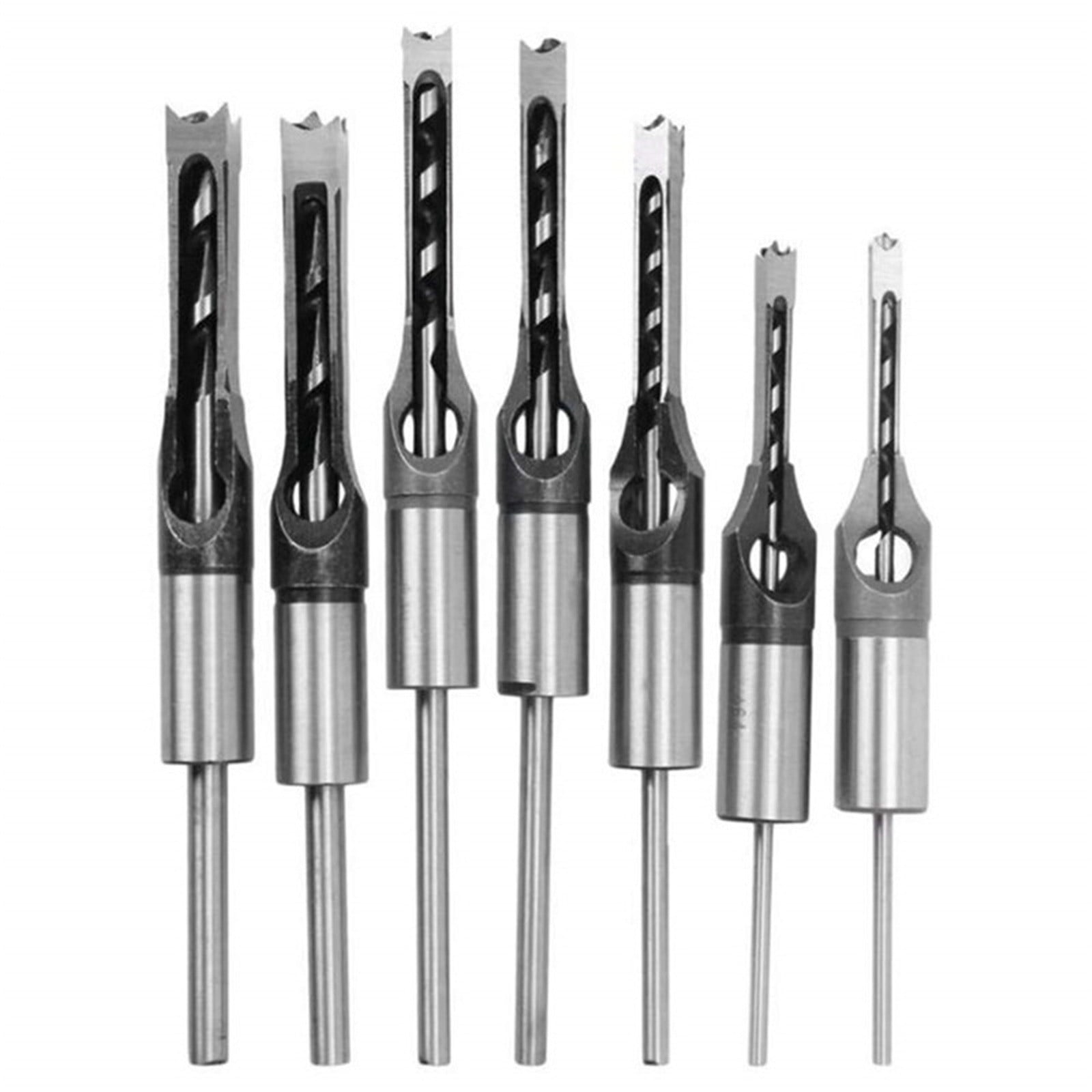 4 Set Mortise  Square Hole Drill Bit Wood Working Tool Hollow Slotted 