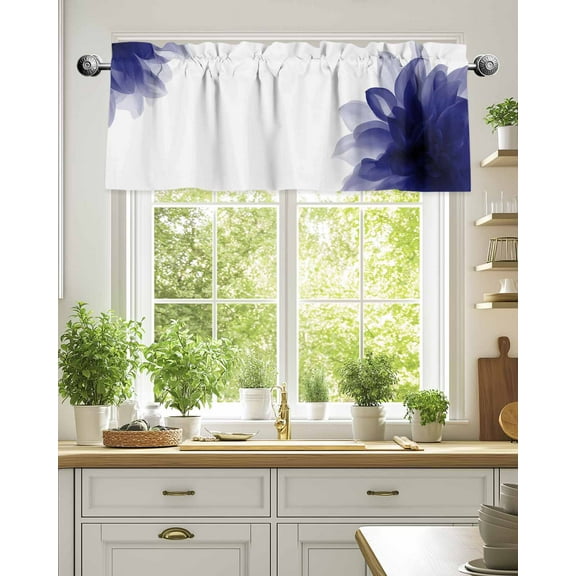 Curtain Valance for Windows,Blue Gradient Flower Kitchen Valances Rod Pocket Short Curtains,Gradient Floral Modern Art Window Treatment Panel for Bedroom Bathroom 42"x18"
