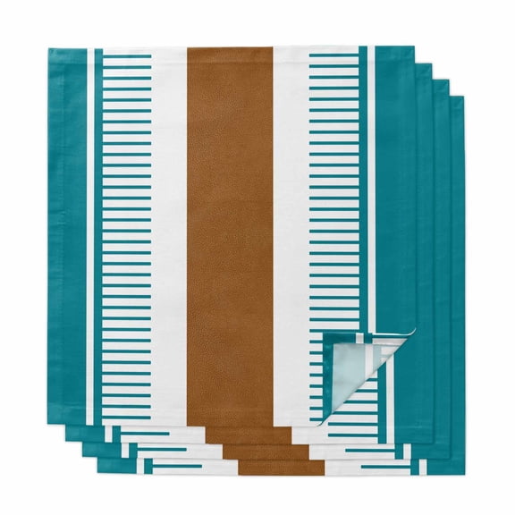 Modern Brown Teal Cloth Napkins, Boho Contemporary Geometric Striped Washable and Reusable Dinner Napkins Set of 4, Table Napkin for Kitchen Party Birthday Wedding Hotel Housewarming 20"x20"