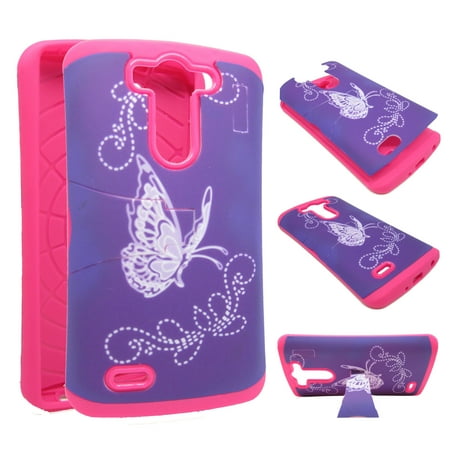 Phone Cases Lg G3 With Wallet Hybrid Kickstand Silver Butterfly Purple for LG G3 Vigor, G3 Mini Beat Advanced Ultra Shock Proof Lightweight Case Drop Protective Cover TPU+PC Case Shock Absorb Enhanced Bumper Dual Layer Designer ()