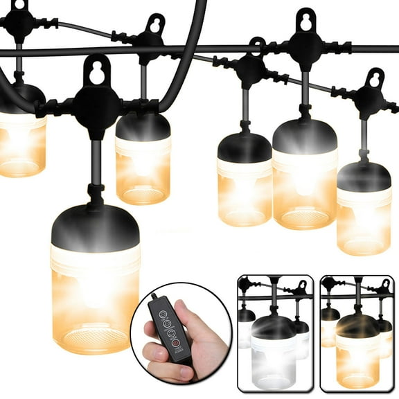 Rosnek 49.2FT 15Bulbs Waterproof LED Outdoor Patio String Lights Kit, 1/2Pcs