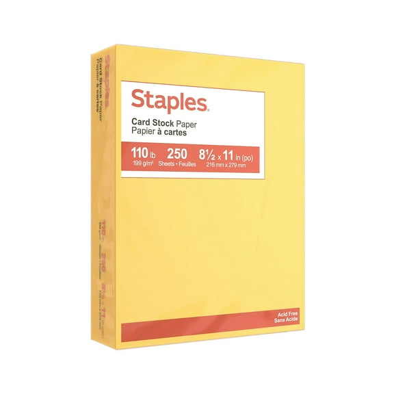 Staples Cardstock Paper 110 lbs 8.5" x 11" Canary 250/Pack (49704)