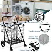 Gymax Heavy Duty Folding Shopping Cart Utility Jumbo Double Basket 330lbs Black