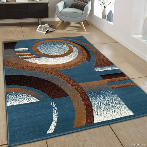 Allstar blue Area Rug. Contemporary. Abstract. Traditional. Formal. Shapes. Spirals. Circles (5' 2" x 7' 1")