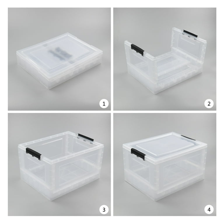 Idomy 4 Packs 30 L Clear Plastic Large Storage Boxes with Lids and Wheels 