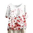 thumbnail image 2 of Blouses pour Femmes, Pull Décontracté Imprimé en Coton Lin Boutons Col Rond Manches Courtes, 2 of 5