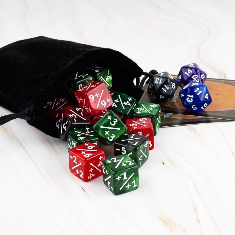 48pcs MTG Counter Dice Set 12mm/0.47inch 6-Sided +1/-1 Tokens Dice with Drawstring Bag for Magic: The Gathering, TCG, and Card Games Accessories, Magic Gathering Dice