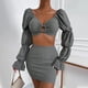 thumbnail image 2 of Conjuntos de blusa de manga larga y minivestido con cuello en V para mujer a la moda de 2 piezas Wmkox8yi  bvn778, 2 of 9