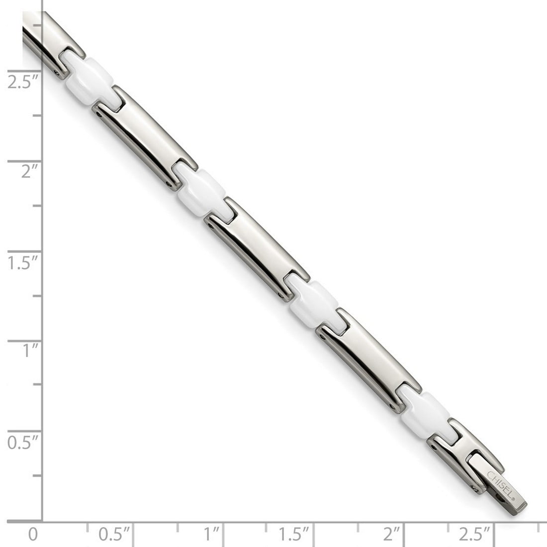 Stainless Steel Polished Fold-over and White Ceramic 7.5inch Bracelet 5mm Wide Link Bracelet for Women