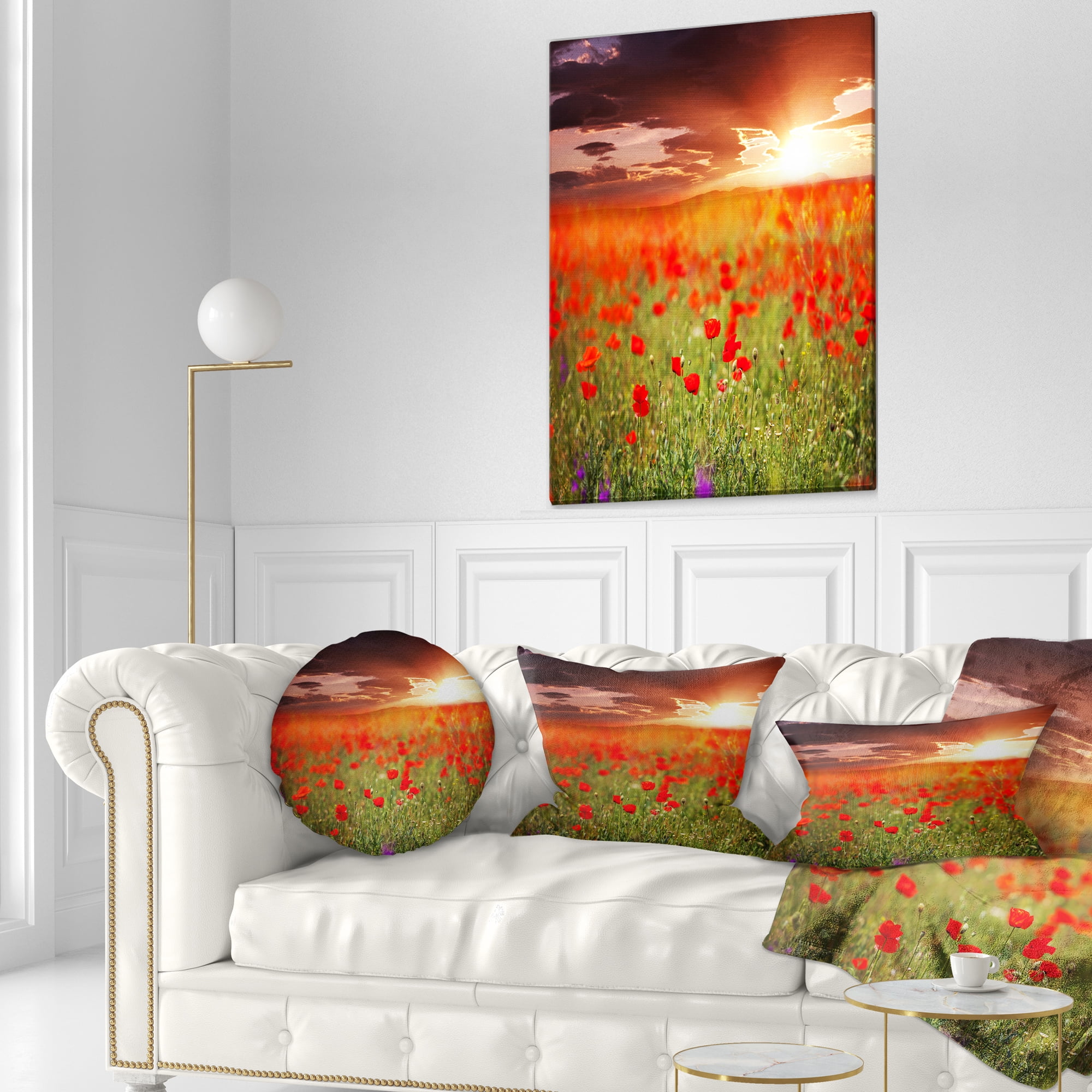 Designart Wild Poppy Flowers At Cloudy Sunset - Flower Throw Pillow - 12x20