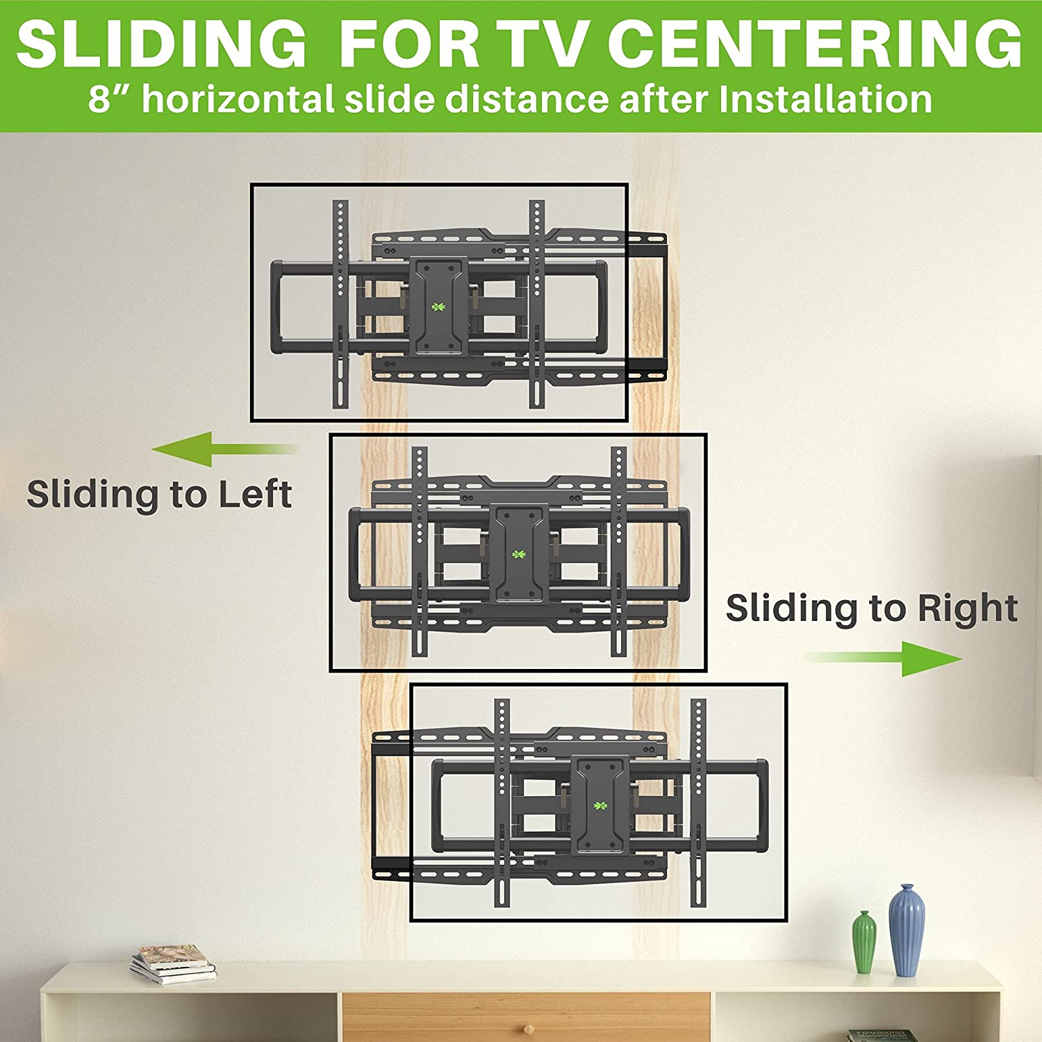 Full Motion Sliding TV Wall Mount for 32-90" TV, Articulating TV Mount Holds up to 150lbs, TV Centering Swivel Rotate Extend Tilt TV Bracket, Max VESA 600x400mm,16" 18" 24" Studs - image 2 of 8