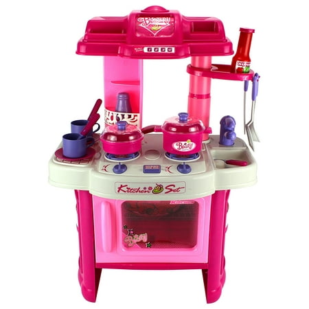Deluxe Wooden Toy Kitchen Deluxe Kitchen Appliance Children's Toy Cooking Play Set w/ Lights & Sounds, Perfect for Your Little Chef ()