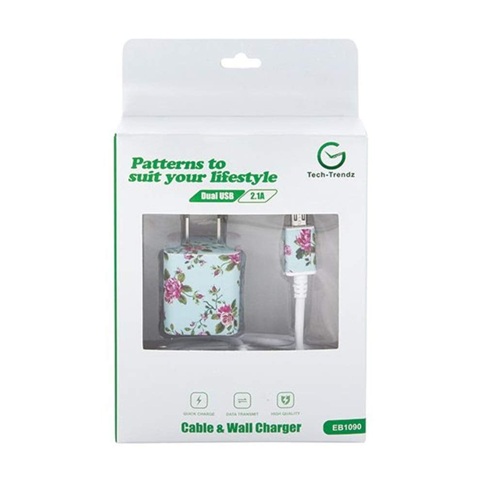 Tech Trendz Floral Pattern Cell Phone Charger Adapter & Cord Set