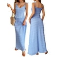 thumbnail image 3 of Women'S Vacation Casual Style Sling Seaside Long Skirt Going Out Set 2 Piece Outfits Blue XL, 3 of 7