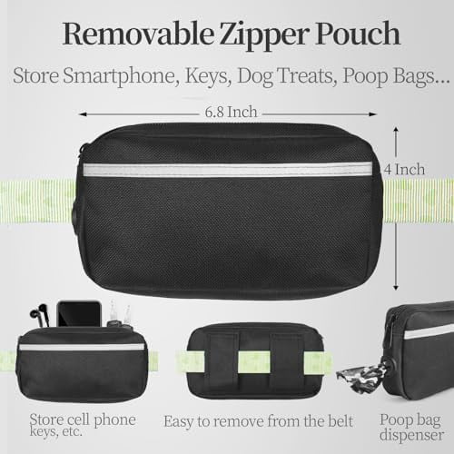 Hands Free Dog Leash with Zipper Pouch, Dual Padded Handles and Durable Bungee for Walking, Jogging and Running Your Dog (Green Heart, Large)