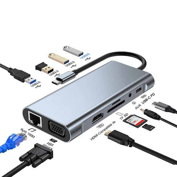 BUTOMKY Docking Station for Laptop,11-in-1 USB C Docking Station Hub, Multiport Adapter with 4K HDMI, VGA, Gigabit Ethernet, 100W PD Charging, USB3.0, SD TF Card Reader & 3.5mm AUX for Laptop