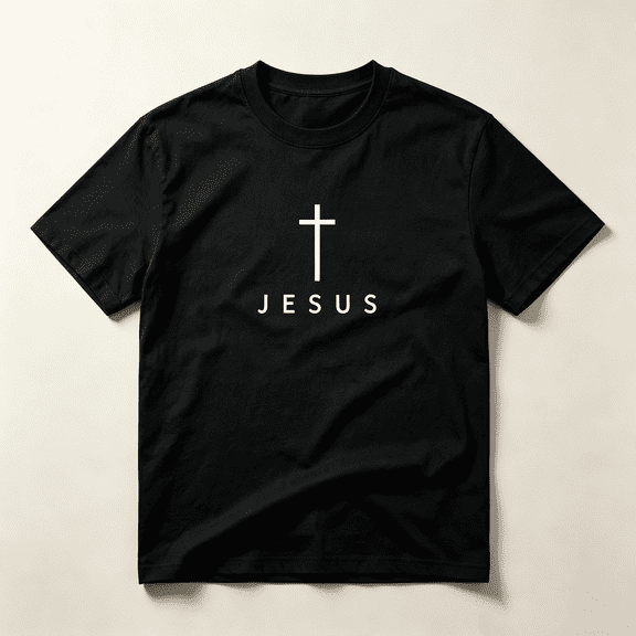 Men's Minimal Faith Graphic T‑Shirt, White Cross & JESUS Christian Print, Crew Neck Regular Fit Short Sleeve Tee, Breathable Casual Top for Church & Daily Wear, S‑5XL
