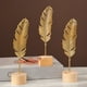 thumbnail image 5 of Escultura de plumas escandinava | Elegante decoración de plumas de metal con base de madera | Adorno de hogar moderno y liviano para sala de estar, dormitorio, oficina | Oro | 4,5 x 19,5 cm | Idea, 5 of 6
