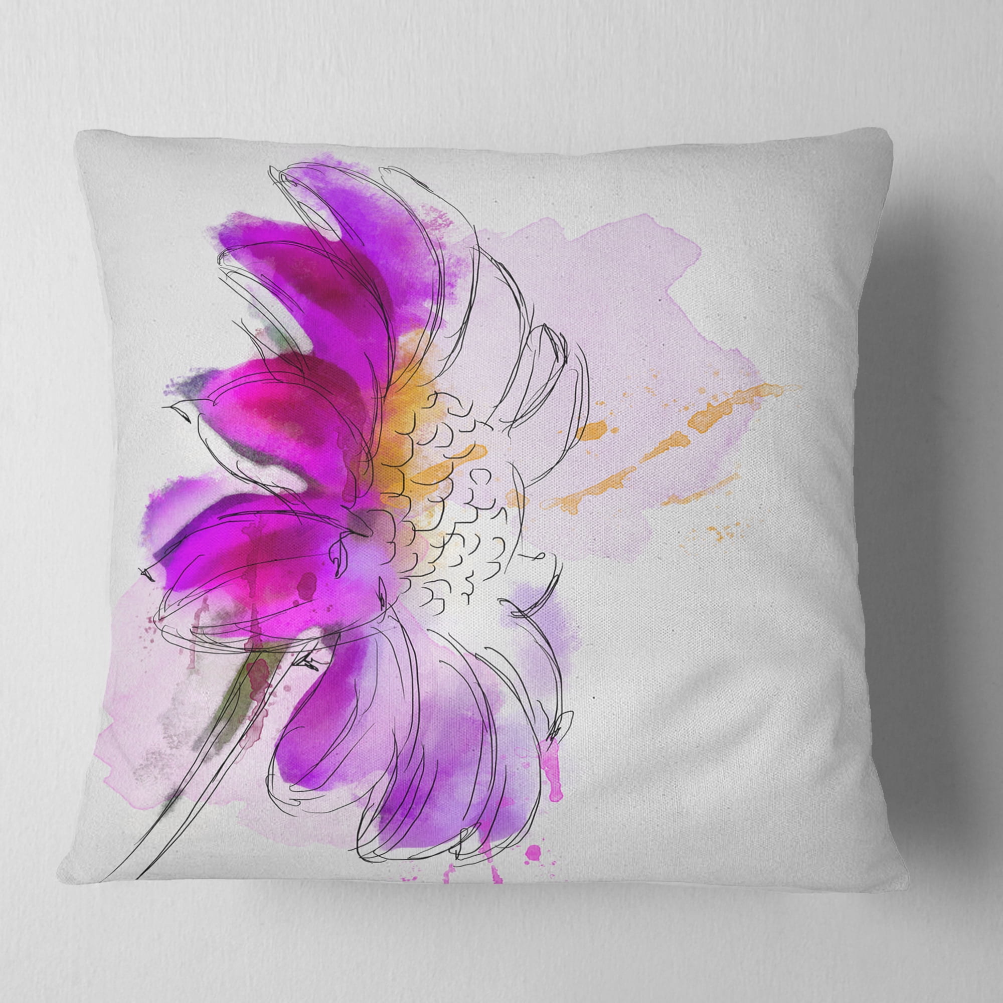 Designart Purple Watercolor Gerbera Illustration - Floral Throw Pillow - 18x18