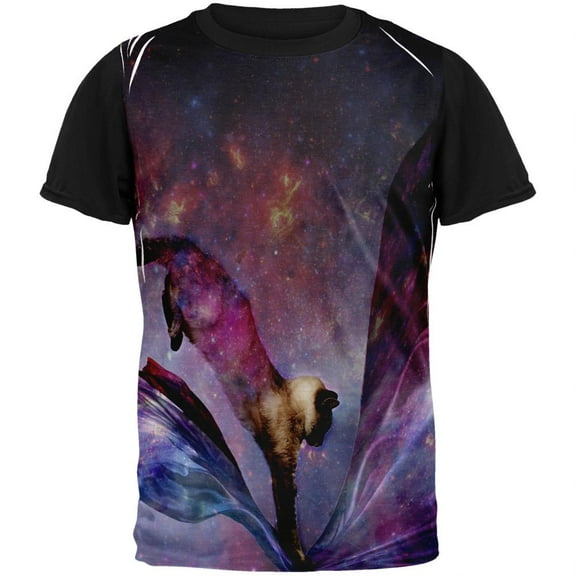 Galaxy Cat Time and Space Adult Black Back T-Shirt - Medium