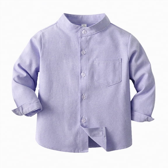 NIEWTR Boys Dress Shirt Long Sleeve Solid Button Down Collared Shirt for School Church Weddings and Casual Wear Easy Care Machine Washable(A01-Purple,11-12 Years)