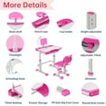 thumbnail image 5 of Yinleader Kids Study Desk and Chair Set Height Adjustable Children School Study Drawing Desk Chair with LED Lamp, Tilt Desktop, Storage Drawer, Book Stand Pink, 5 of 18