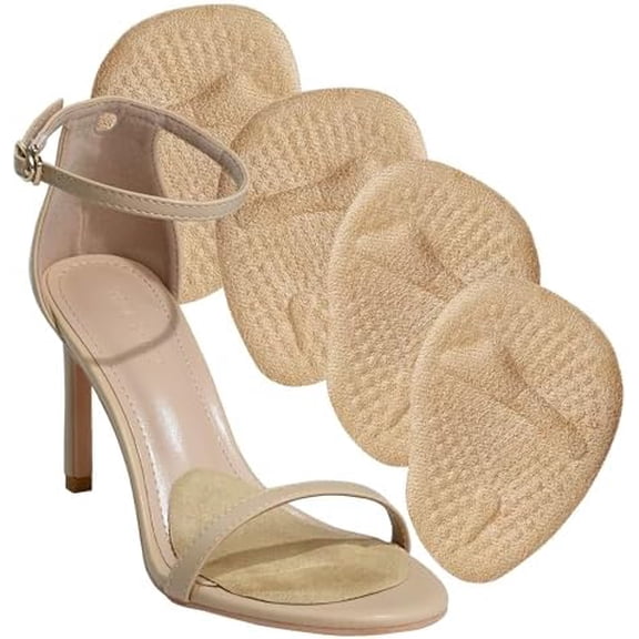 2‑Pair Beige Universal Women Metatarsal Pads, Ball of Foot Cushion Heel Inserts, Anti‑Slip Heel Grips for Pain Relief, Blister Prevention for Loose Shoes