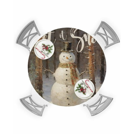 

Round Tablecloth with Elastic Christmas Oil Painting Forest Snowman Waterproof Stain-proof Table Cover Wipeable Fitted Table Cloths for 45 -54 Round Tables Dining Kitchen Indoor Outdoor Use