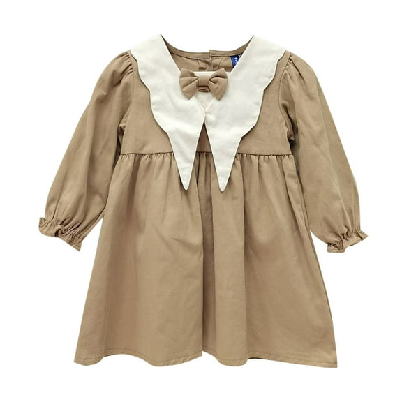 Gubotare Baby Girl Dresses Girls Long Sleeve Dresses Kids Casual Crewneck Dress Size 6 12 Months(Khaki,6-12 Months)