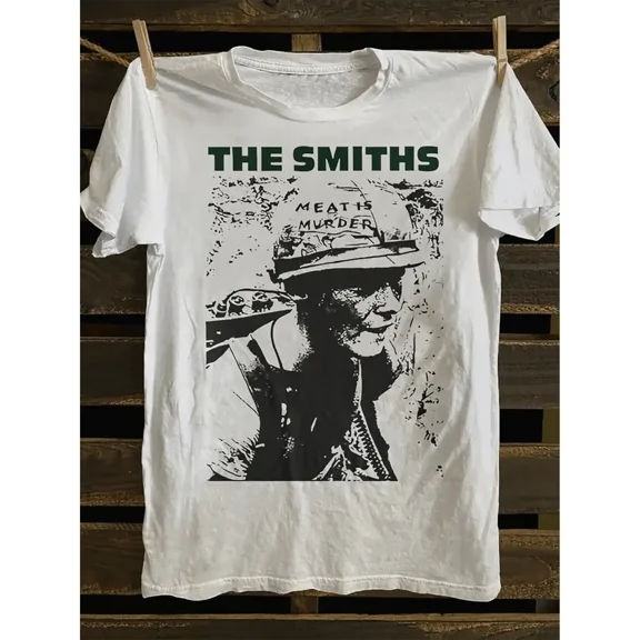 100% cotton tshirts men tee Men's Vintage Punk Rock Graphic T-Shirt - "THE SMITHS MEAT IS MURDER" Design, Soft 100% Cotton