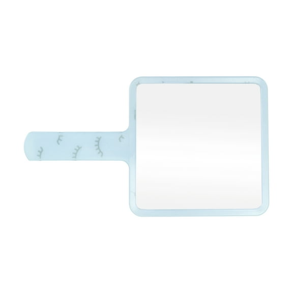 Unique Bargains 1 Pc Women Eyelash Pattern Square Handheld Mirror for Travel Translucent Blue Plastic Aluminum Mirror