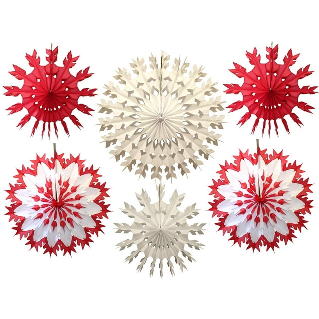 Devra Party Ensemble de 6 Flocons de Neige en Tissu, Rouge Blanc, 15-22 Pouces