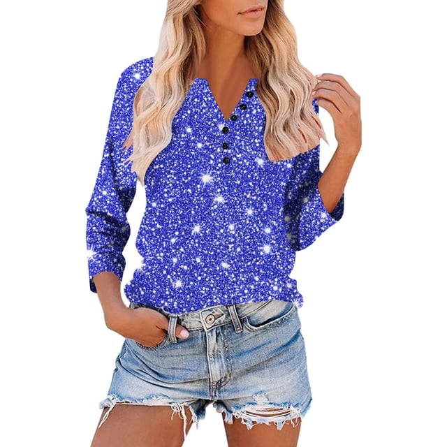 Ailaofu 3/4 Length Sleeve Womens Tops with Button Dressy Casual V Neck Summer Outfits Early Fall Fashion Clothes