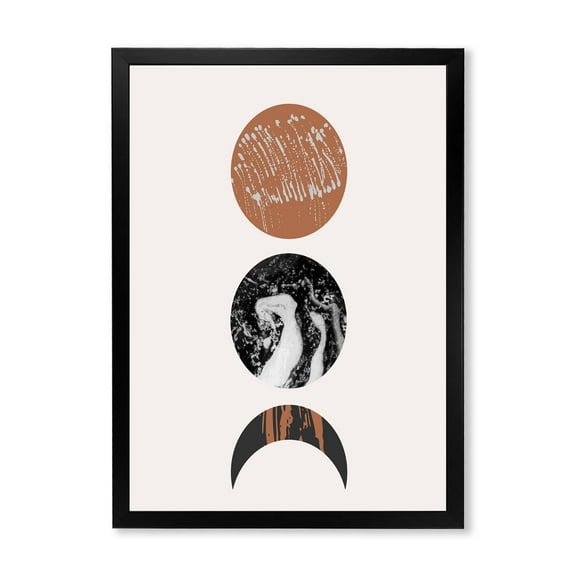 Designart 'Retro Shapes Abstract Moons and Suns' Modern Framed Art Print