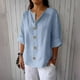 thumbnail image 2 of Vestidos Casuales Para Mujer, Blusas De Mujer De Moda Blusa holgada de lino con cuello en V, manga tres cuartos y botones decorativos para mujer., 2 of 6