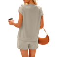 thumbnail image 5 of Women's V Neck Button Two Piece Suit Short Sleeve Loose Fit, 5 of 9