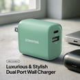 thumbnail image 2 of Powertek 20W USB-C + USB-A Wall Charger, Fast Charging Power Delivery Cube, Dual Port Compact Charger, Mint, 2 of 6