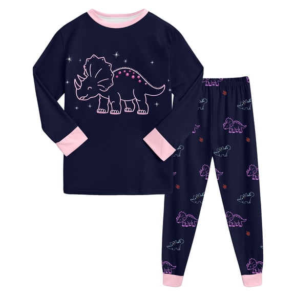 eczipvz Girls Dinosaur Pajamas Long Sleeve Unicorn Sleepwear Pajama Cute Princess Pjs for Toddler Clothes Black,2-3 Years