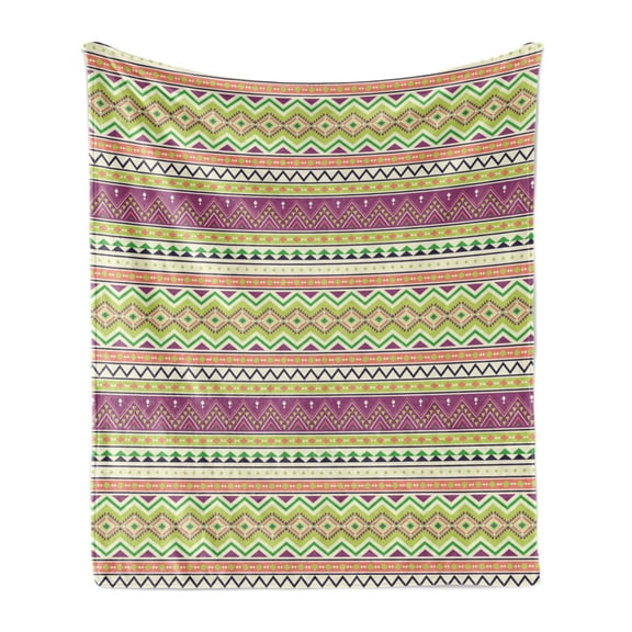 Aztec Soft Flannel Fleece Throw Blanket, Colorful Geometric Mexican Pattern Horizontal Stripes, Cozy Plush for Indoor and Outdoor Use, 60" x 80", Multicolor, by Ambesonne