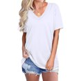 thumbnail image 1 of Nouveau T-Shirt Décontracté à Col en V pour Femmes, Manches Courtes, Haut Ample, Blouse Patchwork, 1 of 1