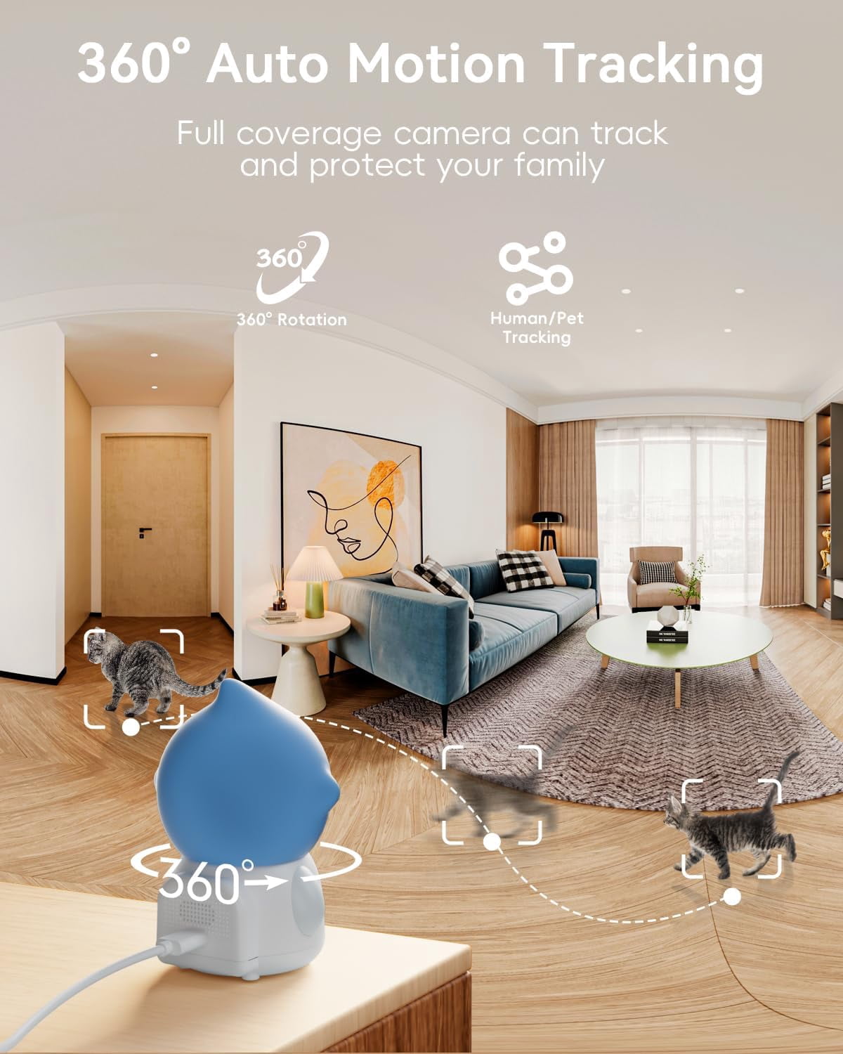 ZUMIMALL 2K Pet Camera with App-Controlled Laser Toy, 360° PTZ Indoor Camera for Cats & Dogs, 5G WiFi, Motion Tracking, Night Vision & 2-Way Audio