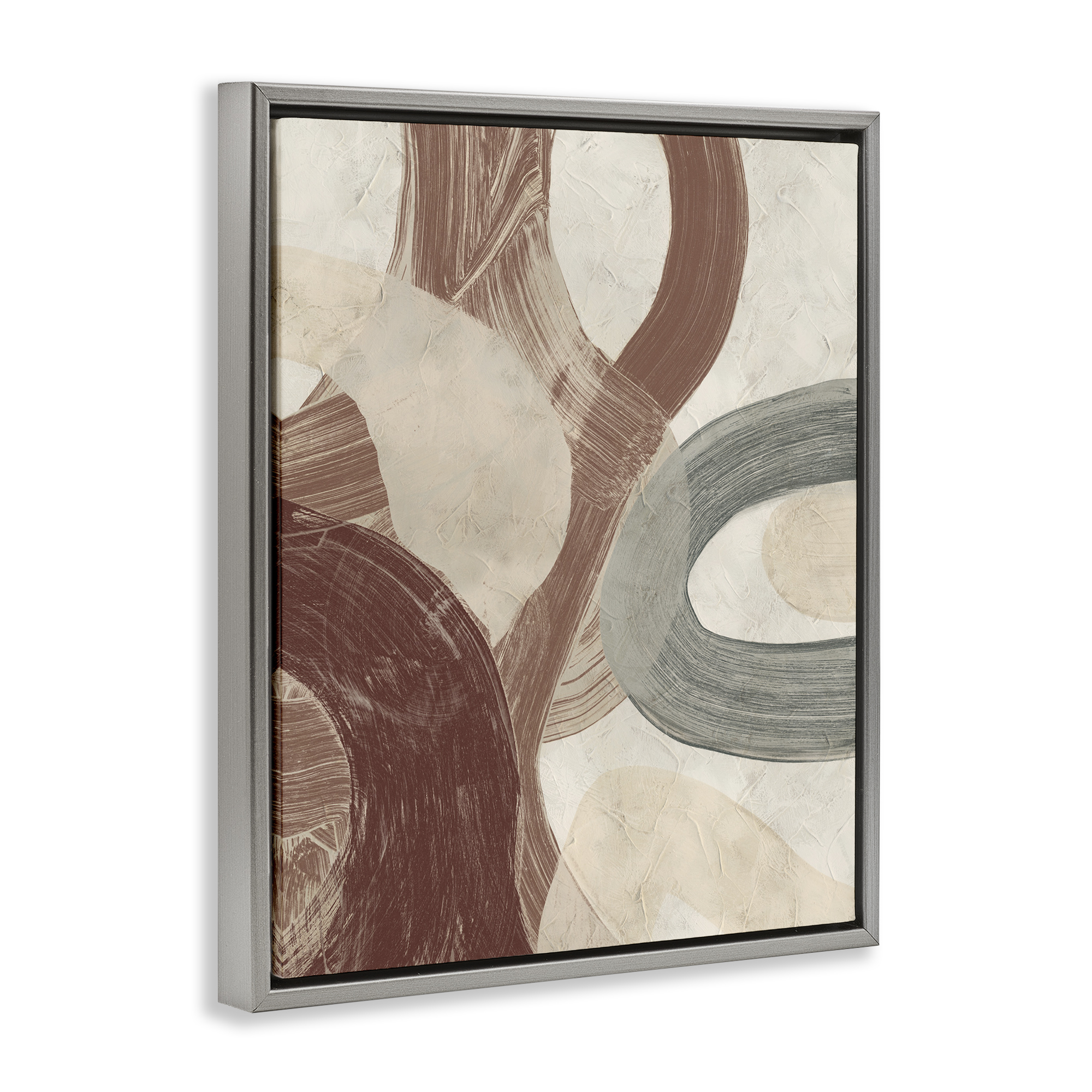 Stupell Industries Neutral Shapes Expression Abstract Painting Gray Floater Framed Canvas Art Print Wall Art, 25 x 31
