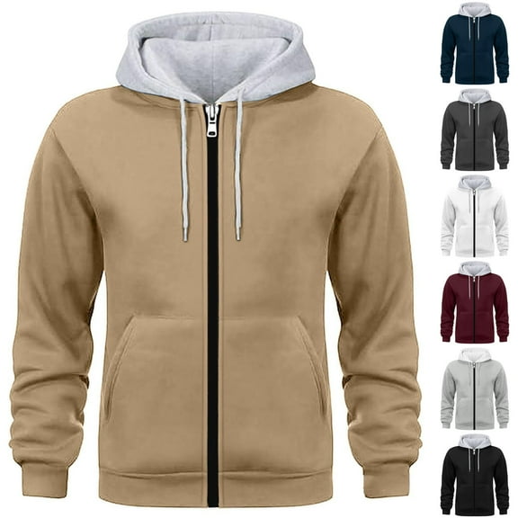 FRSASU Men's Full-Zip Hoodies Sweatshirts Color Block Long Sleeve Casual Cardigan Hoodie Jacket White