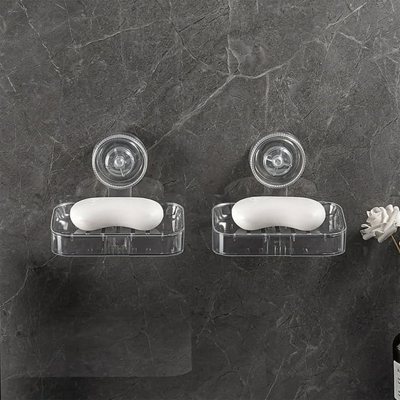 Nkmbld Soap Dish for Shower, Suction Cup Soap Box Wall Mounted Storage Rack for Kitchen, Bathroom, Laundry, White