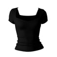 thumbnail image 7 of TEAJOPSUU Womens Summer Tops Sweetheart Neck Short Sleeve Activewear T Shirts Form Fitting Shapewear Tees Black, 7 of 7